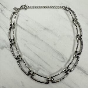 Chico's Hammered Open Rectangle Link Collar Necklace Silver Tone Adjustable ✨